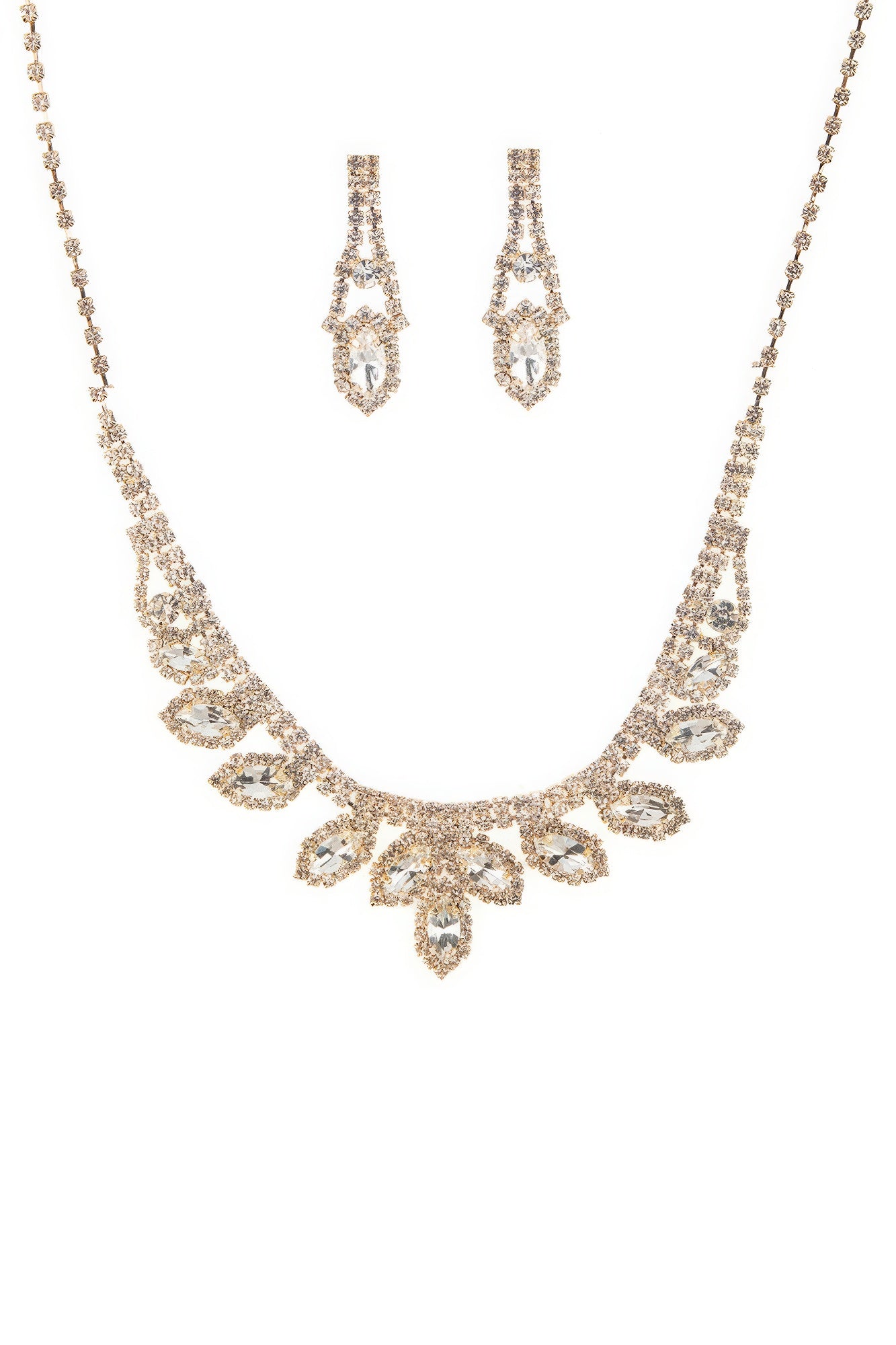 Rhinestone Marquise Wedding Necklace And Earring Set